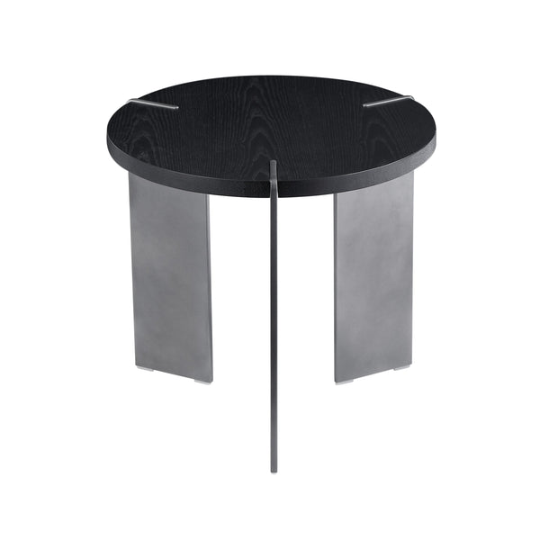 English Elm Round Eco-Friendly Coffee Table with Distressed Oak Laminate Top & Black Metal Feet, Modern Durable Design W820P272124