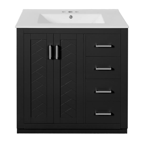 English Elm 30'' Bathroom Vanity With Ceramic Sink - Retro Freestanding Storage Cabinet, Soft-Close Drawers & Doors N710P191947B