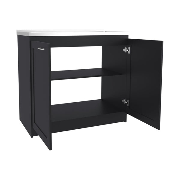 English Elm Montello White Utility Sink with Open Shelves for Laundry Mudroom Workspace B092S00282