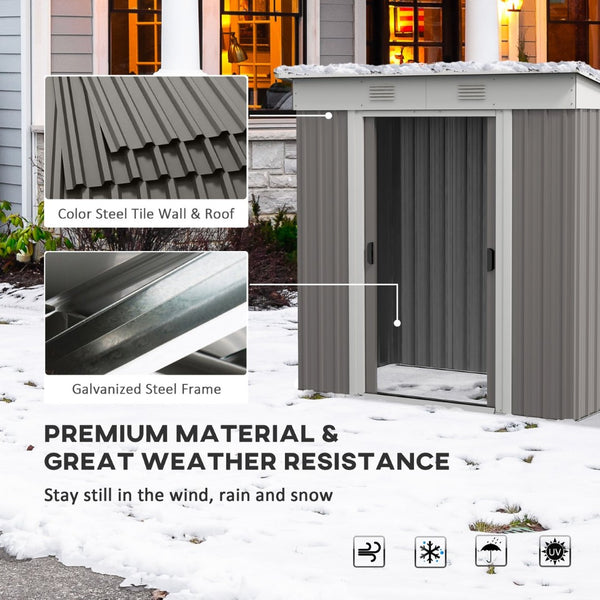 English Elm Outsunny Galvanized Steel Lean to Shed with Sliding Doors and Vented Backyard Storage W2225P174117