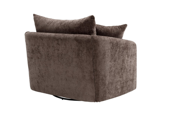 English Elm 360° 360 Swivel Oversized Chenille Armchair with Pocket Spring Seat and Three Throw Pillows Brown W1361S00073
