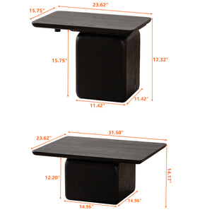 English Elm Vintage Retro Square Coffee Table Set with Wood Grain MDF Veneer & Fir Frame, Sturdy 110lb Capacity, Stylish Living Room Accent (Set of 2) Black W757P235685