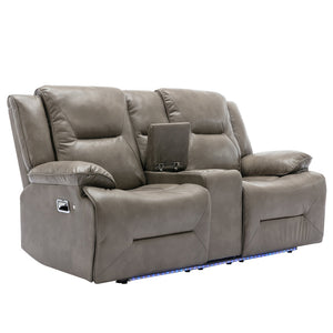 English Elm Home Theater Recliner Set with LED Accent Lighting, Dual Cup Holders, Gel Leather Comfort Seating Grey SG001470AAE