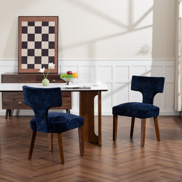 English Elm Mid Mid Century Modern Dining Chairs Set of 2 Upholstered Linen Accent Chairs with Solid Wood Frame, Ergonomic Support and Nailhead Trim Blue W794P335668