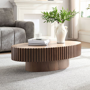 English Elm Modern Drum Coffee Table 47.6" Oval Ellipse Design with Sturdy Pedestal Base for Stylish Living Walnut W2582P251185