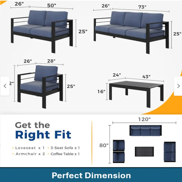 English Elm 5-piece Aluminum Outdoor Conversation Set Weatherproof Patio Lounge with Wpc Coffee Table Blue B082S00092
