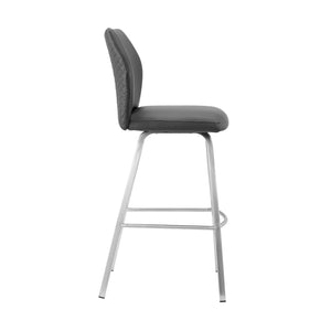 English Elm Mirano 30" Bar Stool Gray Faux Leather with Brushed Stainless Steel Legs — Durable, Stylish Seating B2736P268602