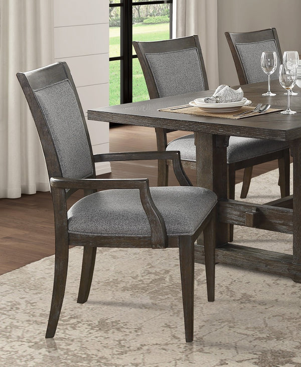 English Elm Classic 9 Piece Ash Veneer Extendable Dining Set with Gray Upholstered Chairs B011S02469