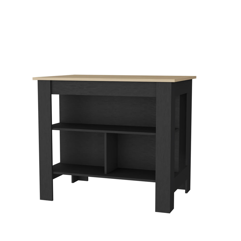 English Elm Aztec Melamine Kitchen Island with Open Storage, Light Pine & Black Finish, 3 Shelves, Compact Counter B128P227634