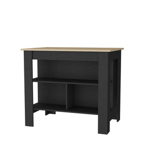 English Elm Aztec Melamine Kitchen Island with Open Storage, Light Pine & Black Finish, 3 Shelves, Compact Counter B128P227634