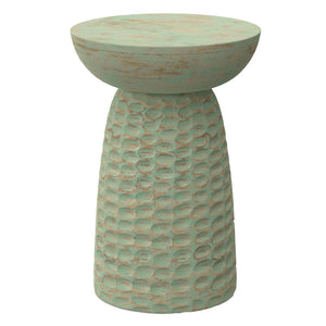 English Elm Boyd Solid Mango Wood Accent Table Hand Carved Artisan Piece for Modern Living Green B136P414659