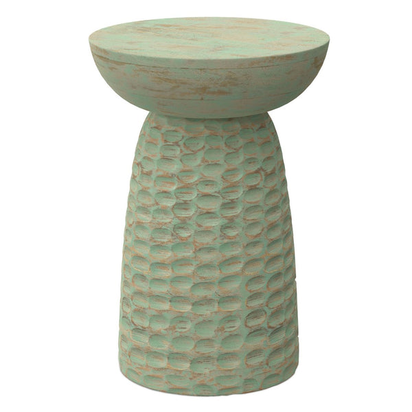 English Elm Boyd Solid Mango Wood Accent Table Hand Carved Artisan Piece for Modern Living Green B136P414659