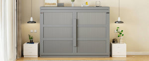 English Elm Queen Murphy Wall Bed with Led Lighting Modern Cabinet Folds Flat for Studio Living Gray LP100973AAE