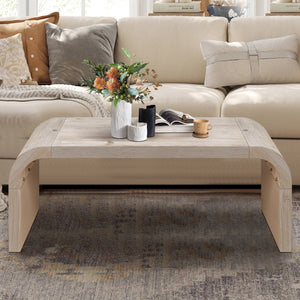 English Elm Farmhouse Art Deco Coffee Table Curved Apron Wood Distressed Antique Living Room W1445P331901
