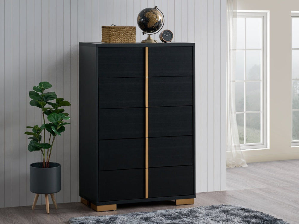 English Elm Steeler Bold Six Drawer Chest Black Laminate Gold Hardware Bedroom Storage B078P497913