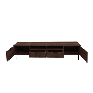 English Elm 78 Inch Walnut Media Console with Slatted Doors Iron Legs and Cable Management N710P373605Q