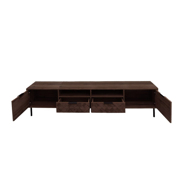 English Elm 78 Inch Walnut Media Console with Slatted Doors Iron Legs and Cable Management N710P373605Q