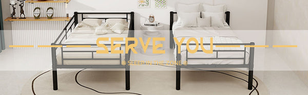 English Elm Twin Metal Bunk Bed for Kids - Durable Twin Over Twin Bedframe with Guardrails, Ladder, Convertible W1935P294047