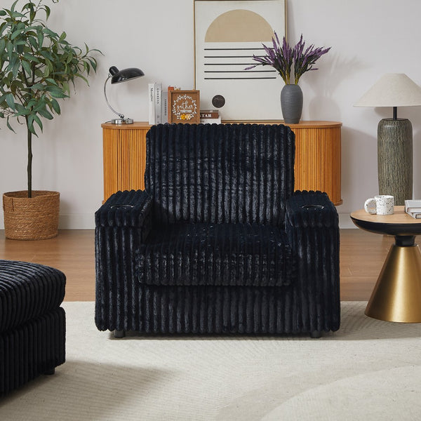 English Elm 42.5-inch corduroy single recliner with cup holder, storage ottoman, plush back pillow for lounging Black W834P375124