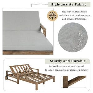 English Elm Trexm Solid Acacia Outdoor Daybed Farmhouse Slatted Frame with Adjustable Backrest TM000011AAE