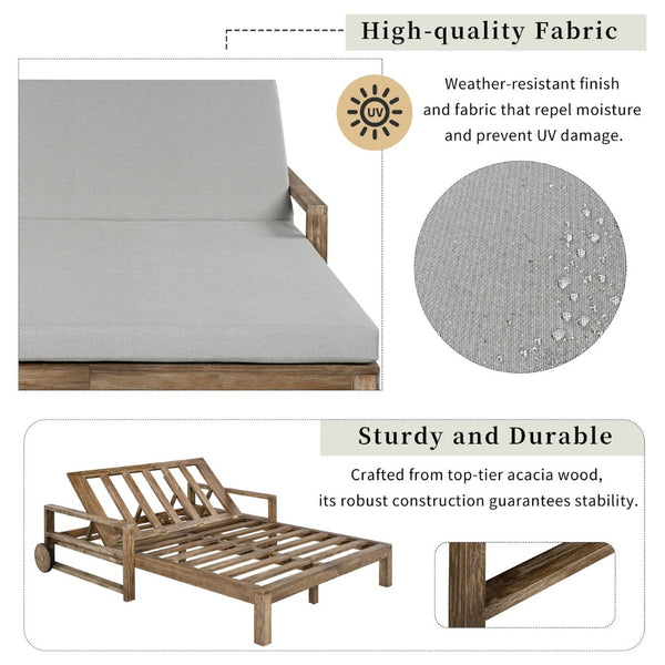 English Elm Trexm Solid Acacia Outdoor Daybed Farmhouse Slatted Frame with Adjustable Backrest TM000011AAE