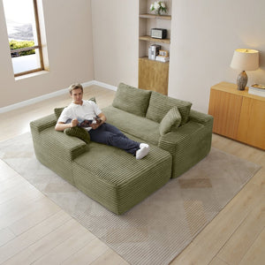 English Elm 105'' Modular Corduroy Sectional with Deep Cushions and Ottoman for Living Room W1117S00325