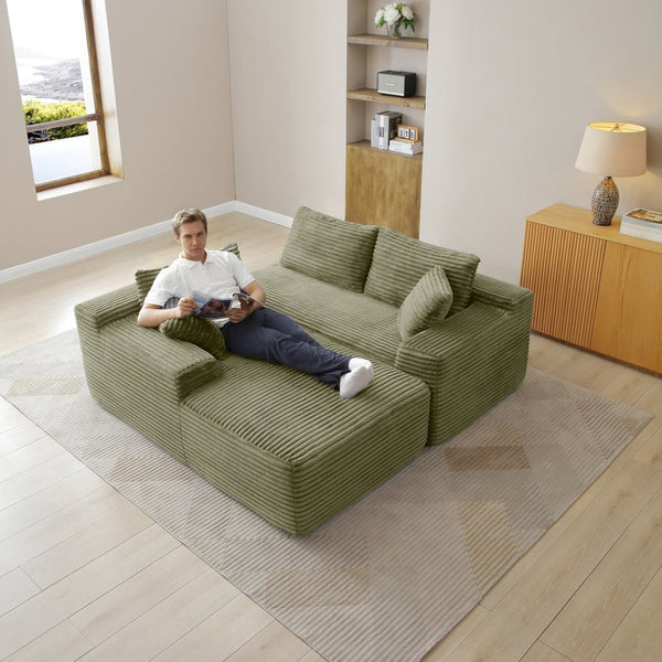 English Elm 105'' Modular Corduroy Sectional with Deep Cushions and Ottoman for Living Room W1117S00325