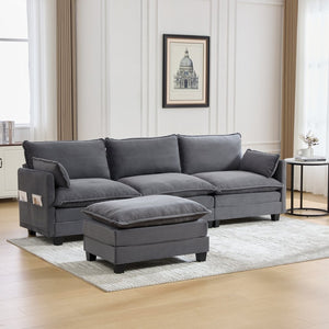English Elm United We Win Modular Corduroy Sectional with Ottoman Low Profile Living Room Couch Gray W1568S00255