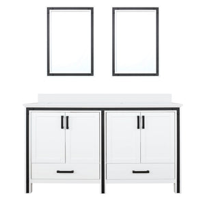 English Elm White Double Bath Vanity 60 in. W x 22 in. D with White Quartz Top, Soft-Close Drawers & Mirrors B2731S00910