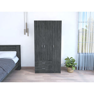 English Elm Austral 3 Door Armoire with Two Drawers, Five Shelves and Hanging Rod — Smokey Oak Finish for Organized Rooms and Bedrooms Smoke Grey 39 L x 22 W x 3 H B200S00360