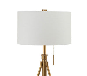 English Elm Vintage Tripod Floor Lamp with Stained Gold Metal Legs, Ivory Shade, Pull Switch, Adjustable Height Brushed Gold 29 L x 16 W x 12 H B2741P317231