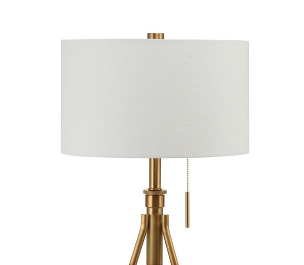 English Elm Vintage Tripod Floor Lamp with Stained Gold Metal Legs, Ivory Shade, Pull Switch, Adjustable Height Brushed Gold 29 L x 16 W x 12 H B2741P317231