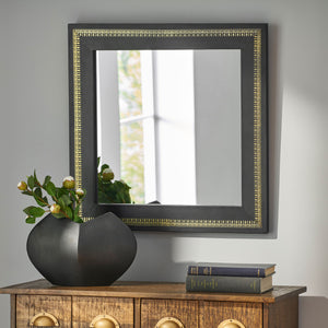 Christopher Knight Home® - Noble House - Cass Handcrafted Boho Embossed Leather Square Wall Mirror, Black and Gold