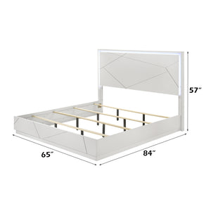 English Elm Esther Queen Bed White & Silver High Gloss MDF w/LED Headboard, Embossed Lines, 660lb Capacity B2726S00548