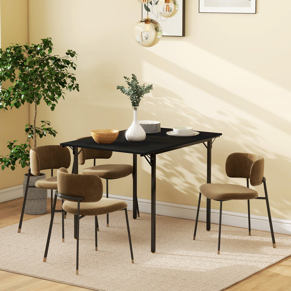 English Elm HOMCOM Industrial Drop Leaf Dining Table for 2-4, Space-Saving Folding MDF Top, Metal Frame, Black W2225P229202