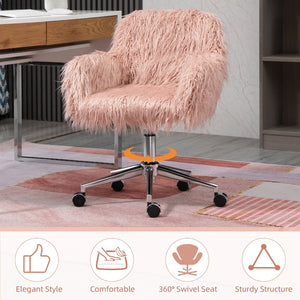 English Elm Vinsetto Plush Faux Fur Swivel Desk Chair - Adjustable Height Rolling Chair For Home Office & Vanity W2225P200415-GIGA