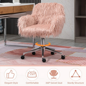 English Elm Vinsetto Faux Fur Desk Chair, Swivel Vanity Chair With Adjustable Height and Wheels For Office, Bedroom, Pink