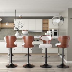 English Elm Bar Stools - Adjustable Bentwood Swivel Seat 24.5-33.5In, Ergonomic Pu Leather Chair For Home Bars T3950P397480