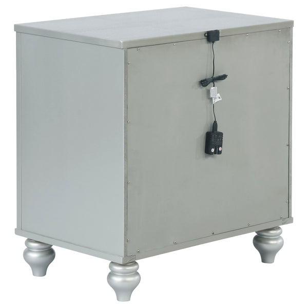 English Elm Menlo Silver Metallic 2-Drawer Nightstand with Mirrored Trim, Crystal Knobs, Felt Lined Drawer & USB Ports B062P378587