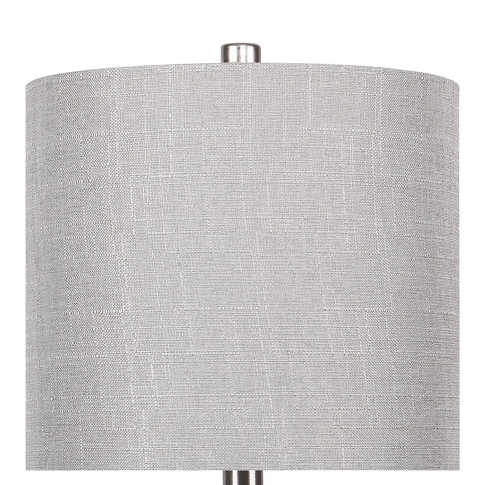 English Elm Gemma Brushed Nickel Table Lamp Set of 2 — 23" Contemporary Hourglass Base with Grey Linen Shade, UL Listed B202P224064