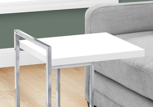 English Elm Accent C-Shaped Table - Glossy White Laminate With Chrome Base For Stylish Living Room & Bedroom Use B2710P219375