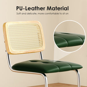 English Elm Counter Height Bar Stools Set Of 2 - Modern Green Pu Leather & Rattan Back Chairs For Kitchen Use T3623P360704