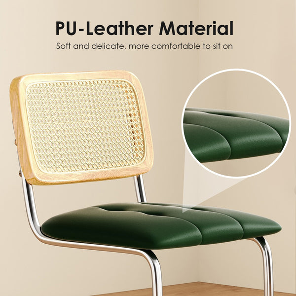 English Elm Counter Height Bar Stools Set Of 2 - Modern Green Pu Leather & Rattan Back Chairs For Kitchen Use T3623P360704