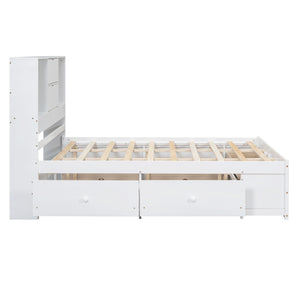 English Elm Queen Platform Bed with Built-In Headboard Storage and 8 Drawers, Solid Wood MDF, Sturdy Design White GX000453AAK