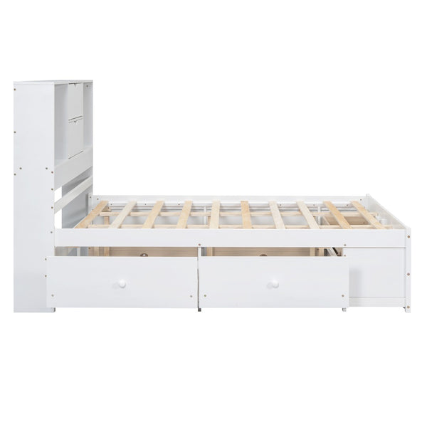 English Elm Queen Platform Bed Solid Pine Frame with Storage Headboard and Eight Organizer Drawers White GX000453AAK-1