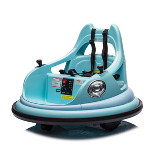 English Elm 12v Kids Ride on Bumper Car with 360 Spin Led Lights Bluetooth and Parental Remote Blue W1578P198508