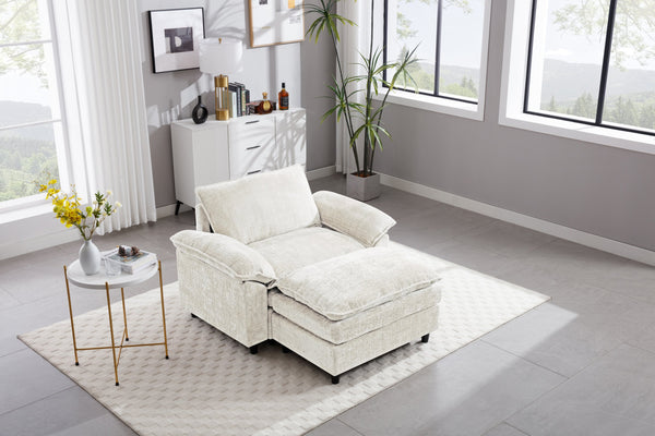 English Elm Accent Chair With Ottoman - Plush Chenille Upholstered Lounge Sofa, Modern Comfort For Any Space W2100S00109