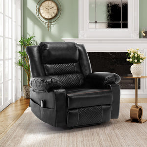 English Elm Breathable Leather Massage Recliner with 8-Point Massage, Heated Lumbar, 4-Zone Relief & Pockets Black W1403P156678