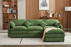 English Elm Modular L-shaped Sectional Sofa with Ottoman Plush Seating for Apartment Living Green W2915S00044
