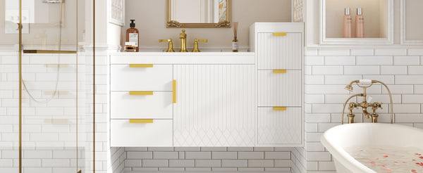 English Elm 30" Bathroom Vanity with Sink — Wall-Mounted Ceramic Basin, Soft-Close Storage, Floating Modern Design White N710S324096K